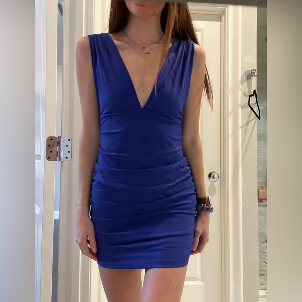 Blue Ruched Party Dress